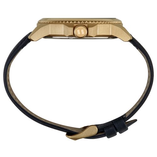 Relógio Masculino Aro 3D Couro Dourado