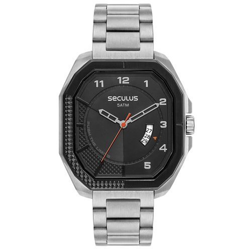 Relógio Masculino Hexagonal Aço Prata