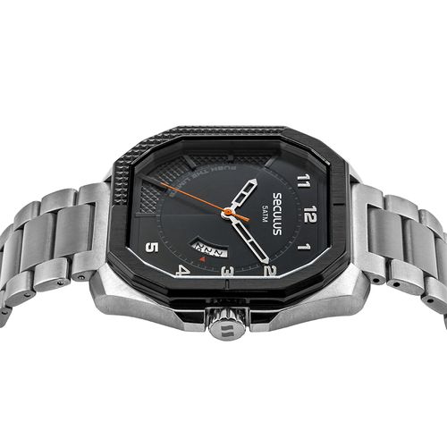 Relógio Masculino Hexagonal Aço Prata