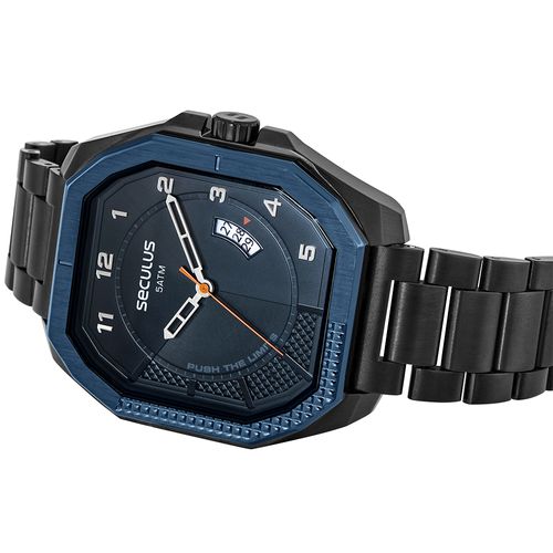 Relógio Masculino Hexagonal Aço Preto