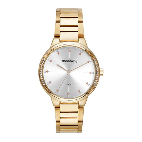 Relógio Feminino Cristais Coloridos Dourado