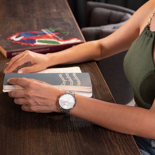 Relógio Feminino Mostrador Dupla textura Prata