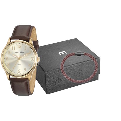 Kit Relógio Masculino Social Dourado Com Pulseira Trançada