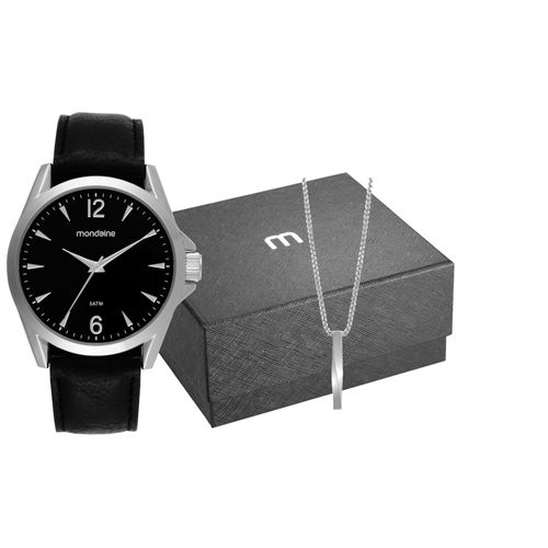 Kit Relógio Masculino Casual Prata Com Colar