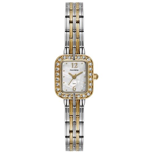 Relógio Feminino Quadrado Madrepérola Cristais Bicolor