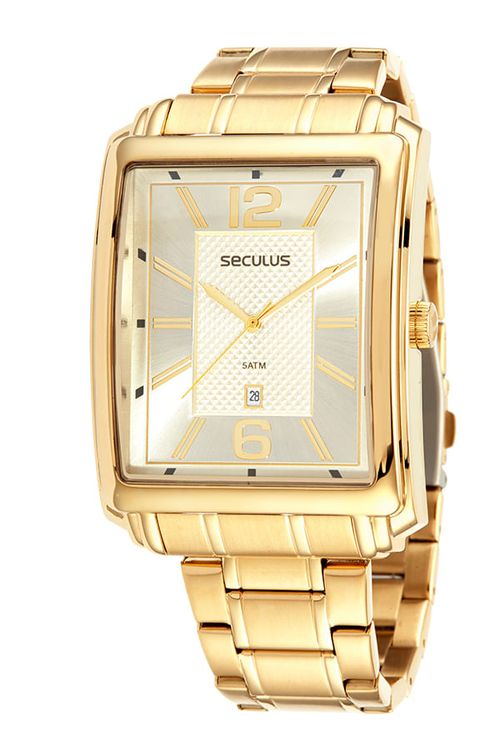 Relógio Masculino Quadrado Aço Dourado