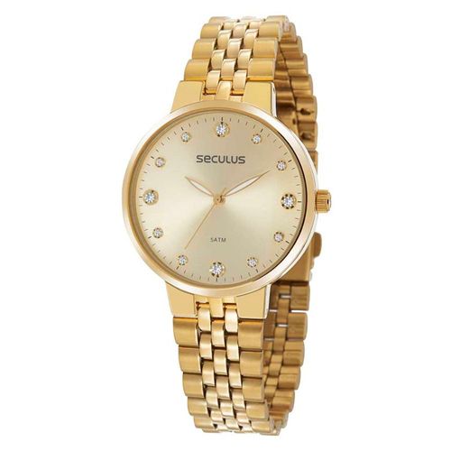 Relógio Feminino Clássico Cristais Dourado