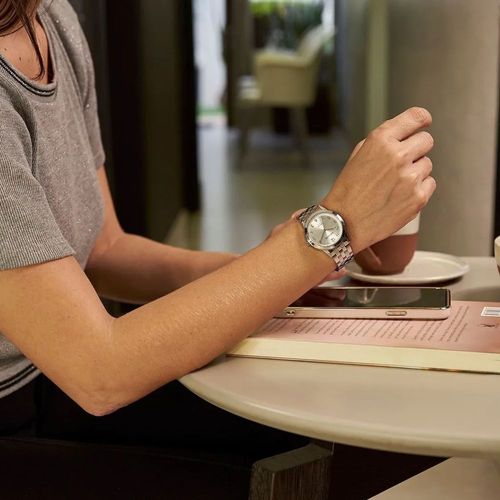 Kit Relógio Feminino Casual Prata Com Pulseira Pedras