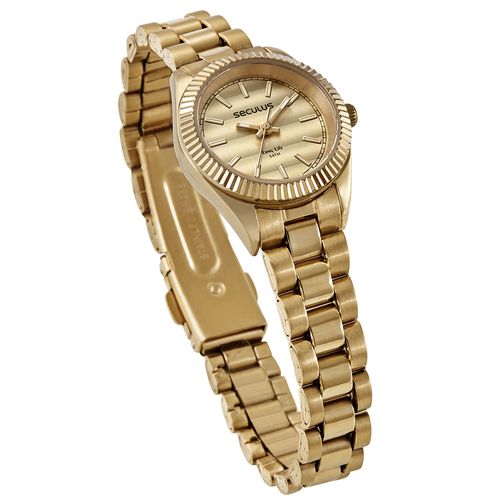Relógio Feminino Aço Catraca Serrilhada Dourado