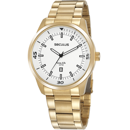 Relógio Masculino Visor Branco Aço Dourado