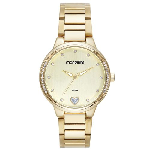 Kit Relógio Feminino Cristais Dourado Com Pulseira