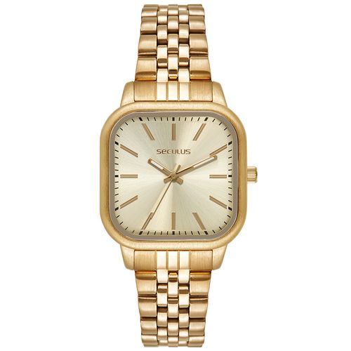 Relógio Feminino Seculus Quadrado Dourado Minimalista