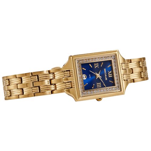 Relógio Feminino Seculus Dourado Quadrado Mostrador Azul