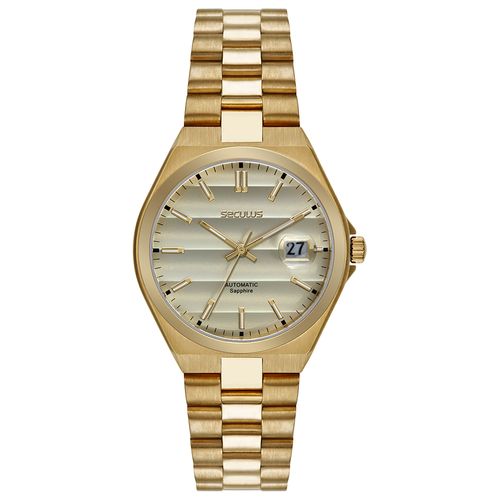 Relógio Masculino Seculus Automático Dourado Fundo Transparente