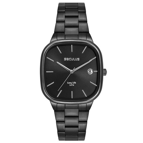 Relógio Masculino Seculus Quadrado Aço Minimalista Preto