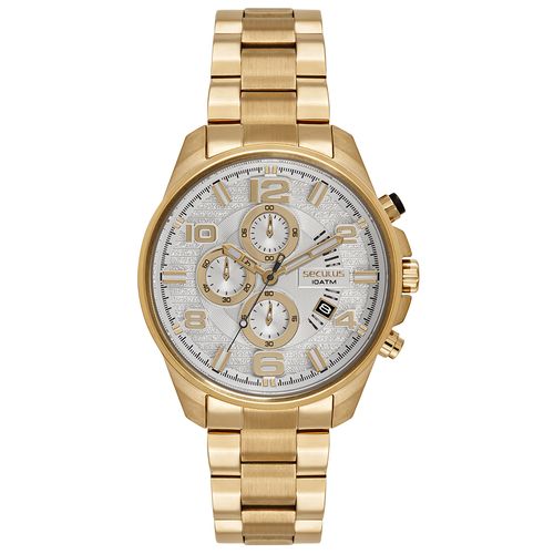Relógio Masculino Seculus Aço Dourado Cronógrafo