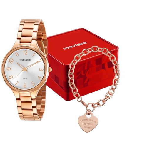 Kit Relógio Feminino Mondaine Rose Gold com Pulseira