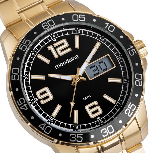 Relógio Masculino Anadigi Dourado Calendário