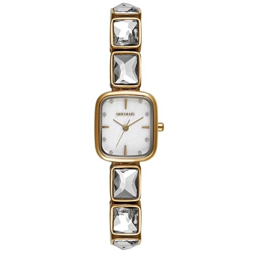 Relógio Feminino Seculus Dourado Retangular Madre perola