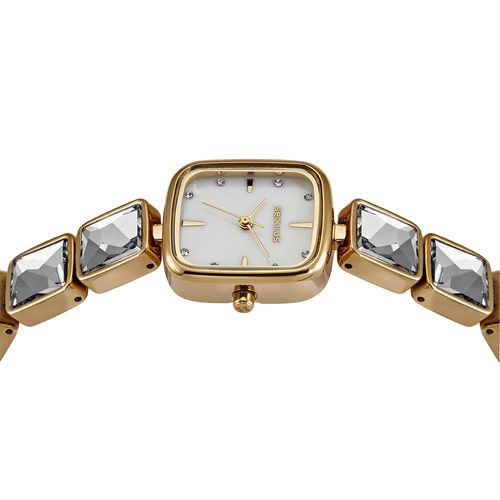 Relógio Feminino Seculus Dourado Retangular Madre perola