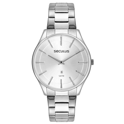 Relógio Masculino Seculus Vidro Abaulado Prata