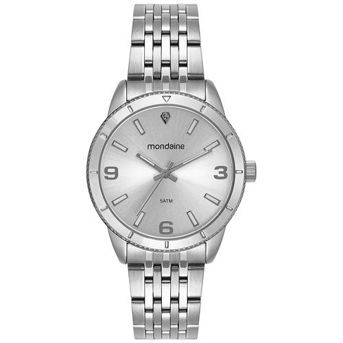 Relógio Feminino Prata Caixa Serrilhada Estojo Mini Bolsa