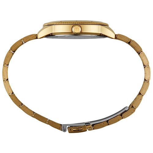 Relógio Feminino Dourado Caixa Serrilhada Estojo Mini Bolsa