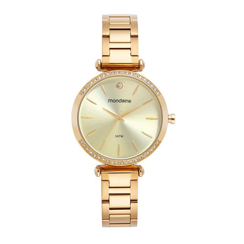 Relógio Feminino Cristais Mostrador Bege