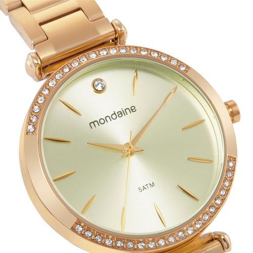 Relógio Feminino Cristais Mostrador Bege