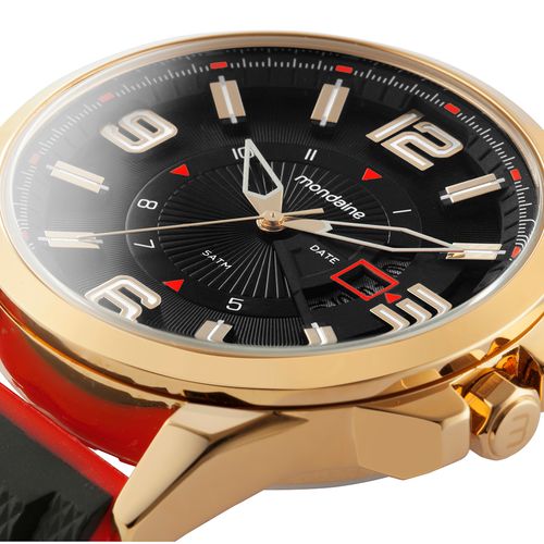 Relógio Masculino Mostrador em 3D Calendario Dourado