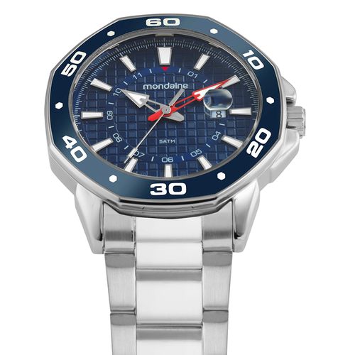 Relógio Masculino Octagonal Lupa Calendario Prata