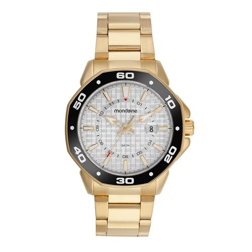 Relógio Masculino Octagonal Lupa Calendario Dourado