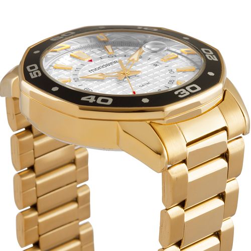 Relógio Masculino Octagonal Lupa Calendario Dourado