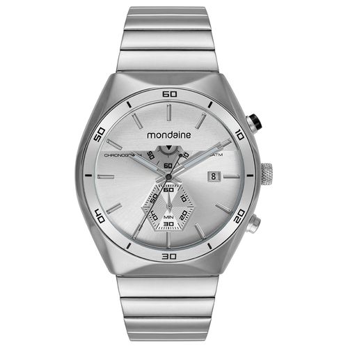 Relógio Masculino Cronógrafo Prata Mostrador em Camadas