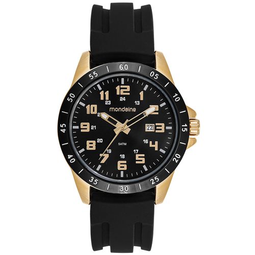 Relógio Masculino Dourado Horário Duplo Calendário