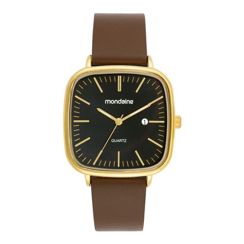 Relogio Masculino Mondaine Quadrado Dourado Calendário