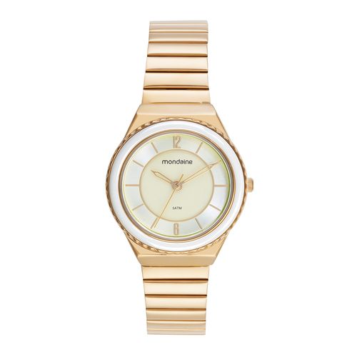 Relógio Feminino Caixa Media Catraca em Ceramica Dourado