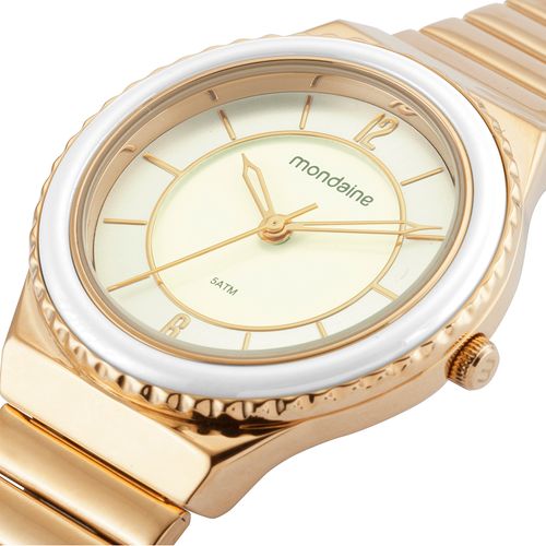 Relógio Feminino Caixa Media Catraca em Ceramica Dourado