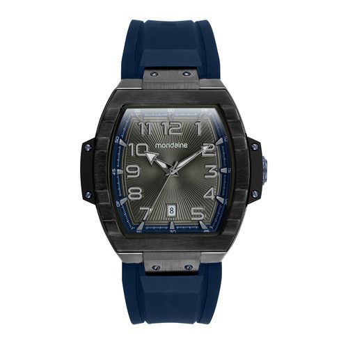 Relógio Masculino Caixa Formato Barril Calendário Azul