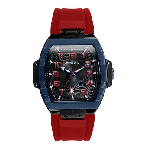 Relógio Masculino Caixa Formato Barril Calendário Vermelho