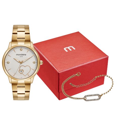 Kit Relógio Feminino Coração Calendário com Pulseira