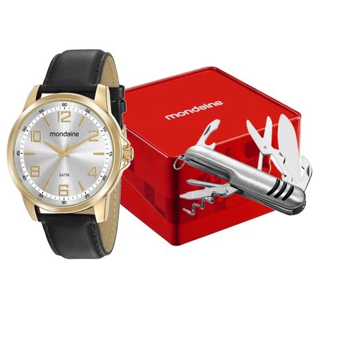 Kit Relógio Masculino Social Dourado Canivete Multifuncional