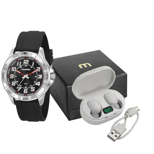 Kit Relógio Masculino Cromado Com Fone Bluetooth