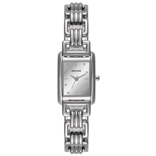 Relógio Feminino Seculus Quadrado Prata em Cristais