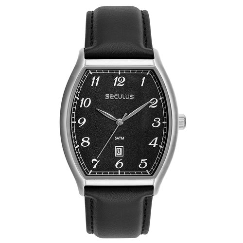 Relógio Masculino Seculus Analógico Prata Mostrador Preto