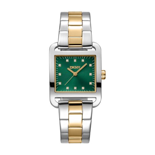 Relógio Feminino Quadrado DKNY City Midi Bicolor Mostrador Verde
