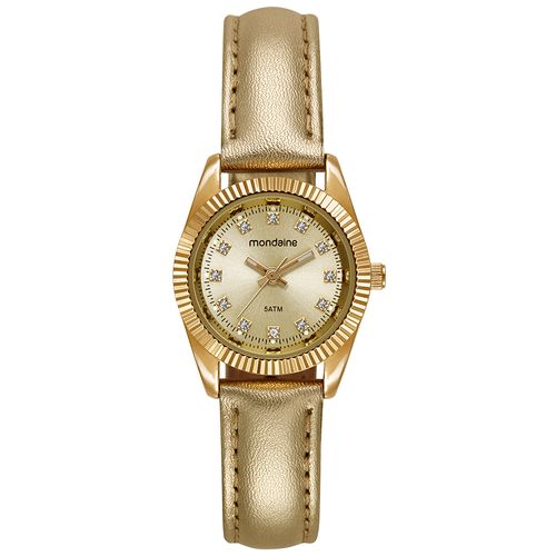 Relógio Feminino Mondaine Dourado Caixa Pequena Cristais