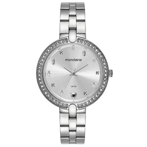 Relógio Feminino Mondaine Prata Pulseira Aço Cristais