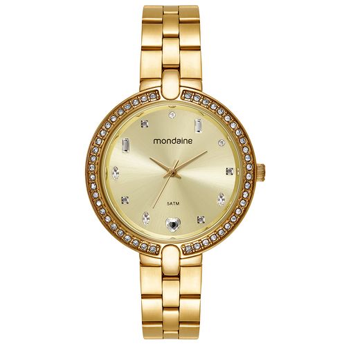 Relógio Feminino Mondaine Dourado Pulseira Aço Cristais