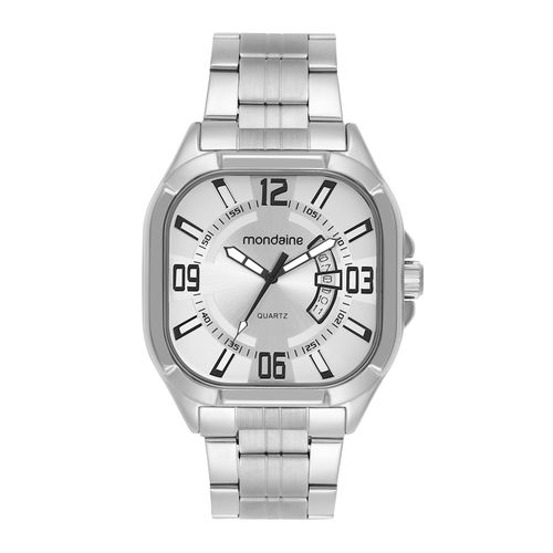 Relógio Masculino Mondaine Prata Quadrado Calendário